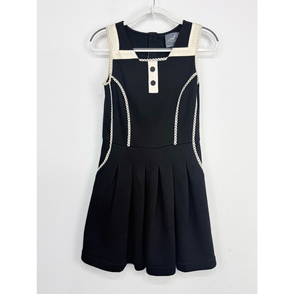 Knitted Dove Anthropologie Black Cream Lace A Line Sleeveless Jersey Mini Dress